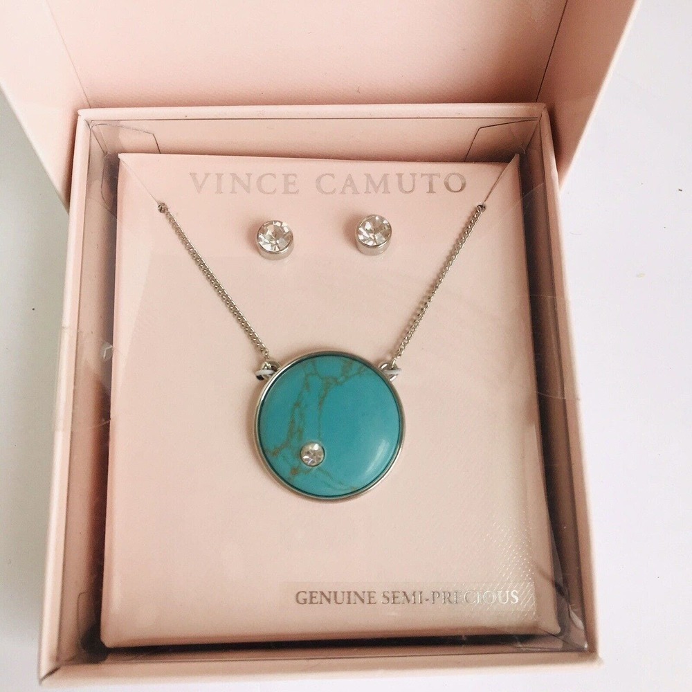 VINCE CAMUTO Jewelry Set Earring & Necklace Gift Box Turquoise Semi Precious NEW